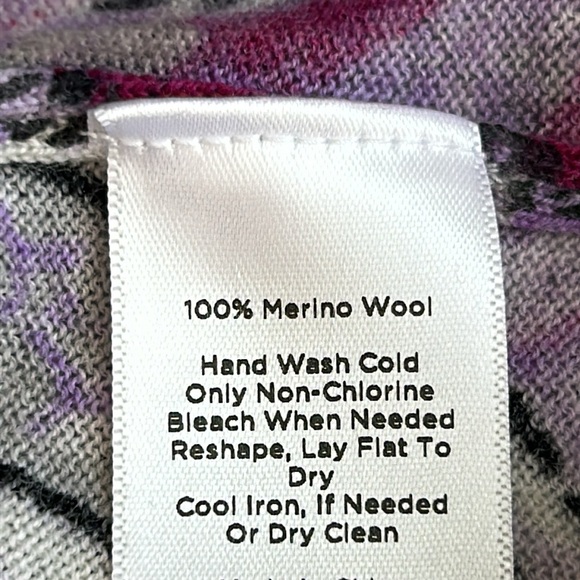Talbots Pure Merino Wool Purple Paisley LS Round Neck Pullover Sweater Top Sz L - Picture 7 of 8
